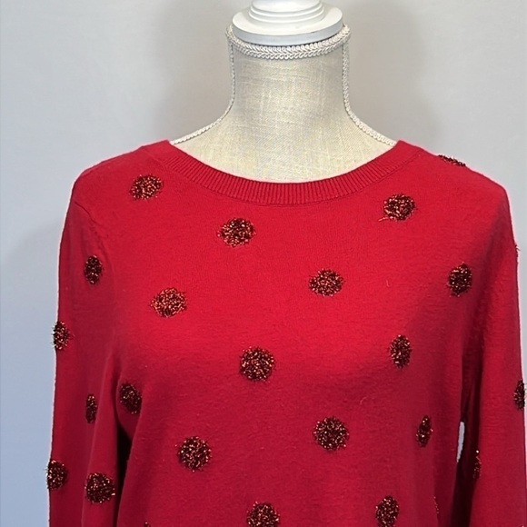 Talbots Tinsel-Dot Bateau Neck Sweater Red Size Medium Lambswool Blend Holiday - Picture 4 of 13